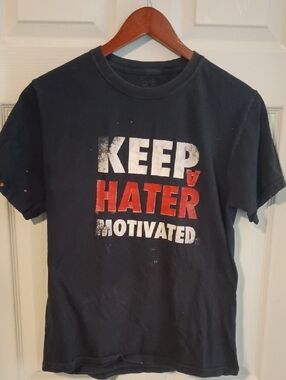 Port and Company Black Tee with Red and White Graphic